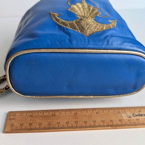 Vtg L.J. Simone New York Blue Leather Mini Drawstring Bucket Bag Crossbody Bag - Picture 16 of 16